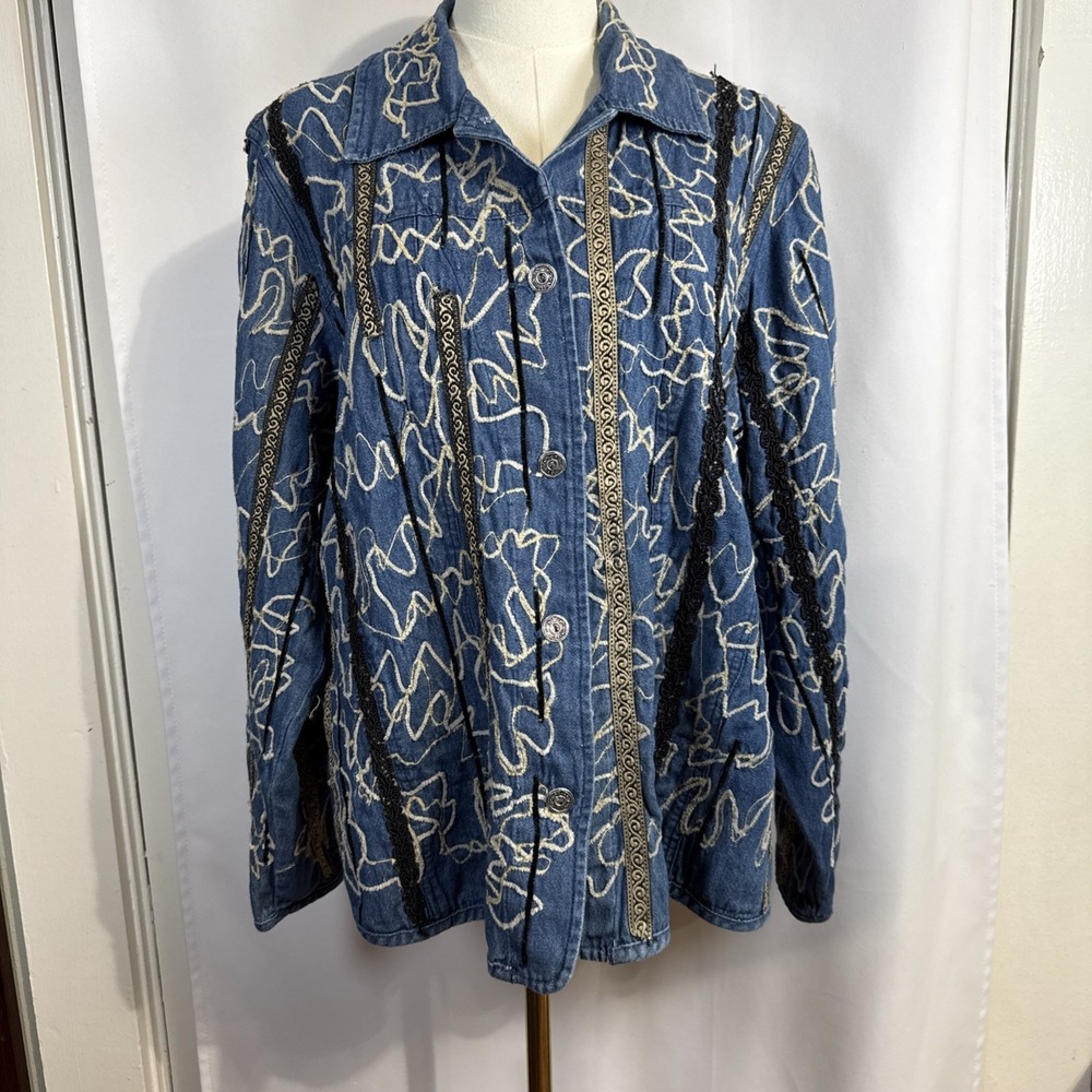 Vintage Women's Litewight Denim Jacket  Embroidered Hippie Style Coldwater Cr 1X